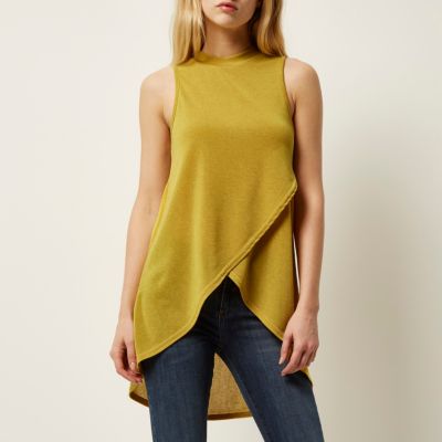 Yellow knitted wrap front sleeveless top